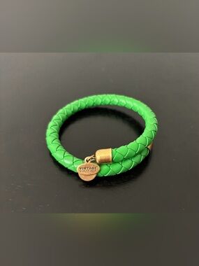 Alex and Ani Bracelet, Braided leather wrap, Palm Green